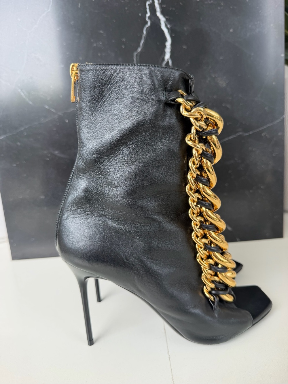 Balmain Chain-Embellished Open-Toe Booties - Picture 4 of 5